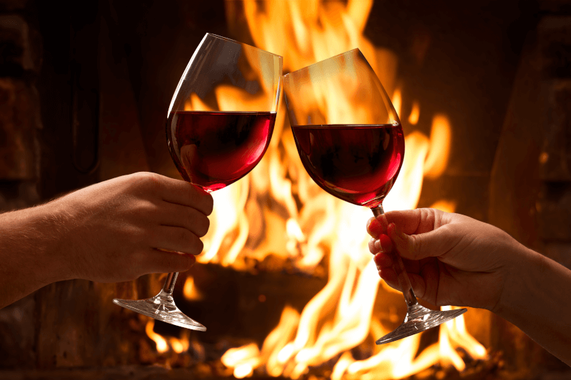 Fireplace evening with red wine