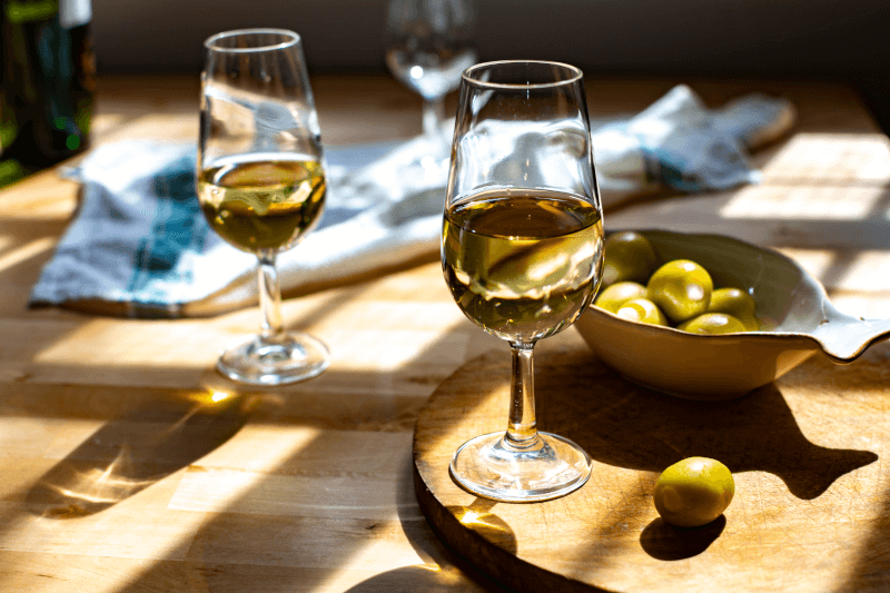 Sherry tasting with two glasses
