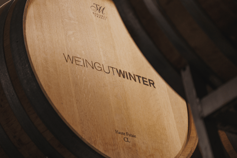 Barrel in the wine cellar of the Weingut Winter Barrel in the wine cellar of the Weingut Winter