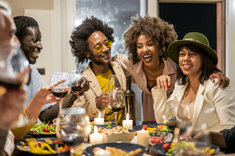 Vegan food with wine